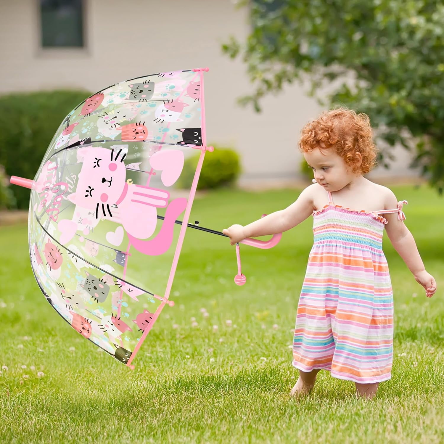 MGH 2 PCS Kids Clear Umbrellas for Rain Dome Bubble Umbrella Windproof for Toddler Boys Girls