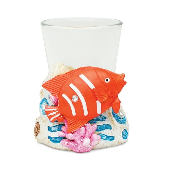 Puzzled Fish Resin Stone Finish Shot Glass Holder w/ Clear Shot Glass Nautical Theme Corals Quality Glassware for Bars / Parties Liquor Drinking Glass Accessory Modern Artistic Unique Gift & Souvenir