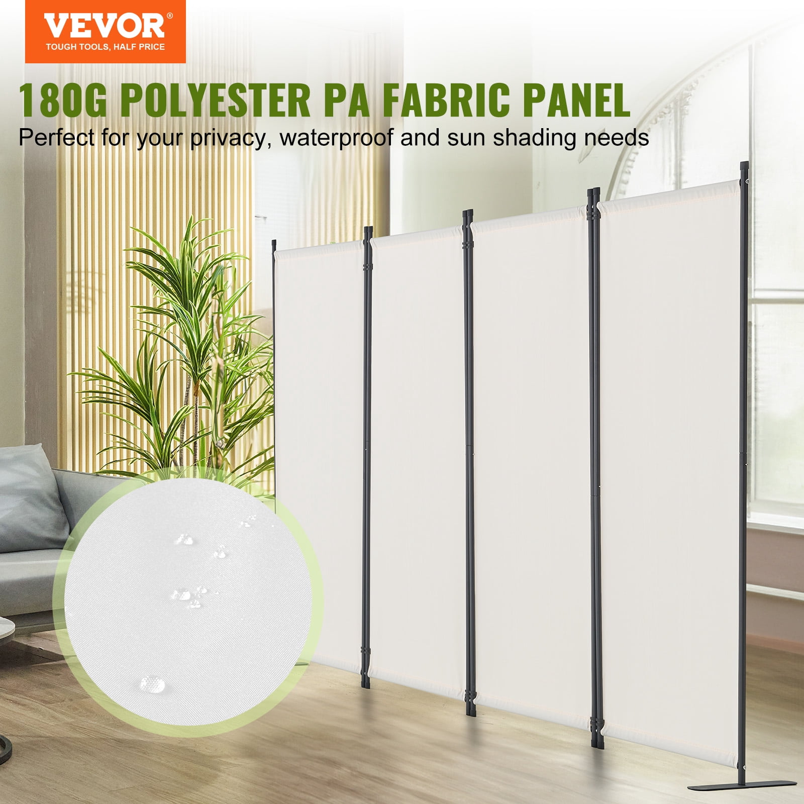 VEVOR Room Divider, 4 Panel Room Dividers and Folding Privacy Screens, Fabric Partition Room Dividers for Office, Bedroom, Dining Room, Study, Freestanding, White