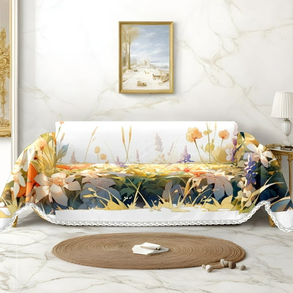 Throw Sofa Cover Soft Washable Decorative Couch Covers for 3 Cushion with Tassels Furniture Protector for Pets and Kids 71x91in