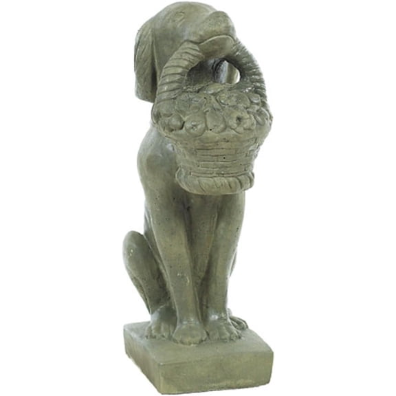 Solid Rock Stoneworks Dog with Basket in Mouth Concrete Statue, 24" Tall, Slate Color