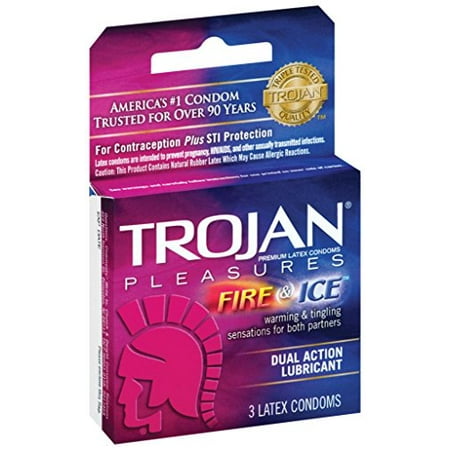 Trojan Pleasures Fire and Ice Dual Action Lubricated Condoms, 3