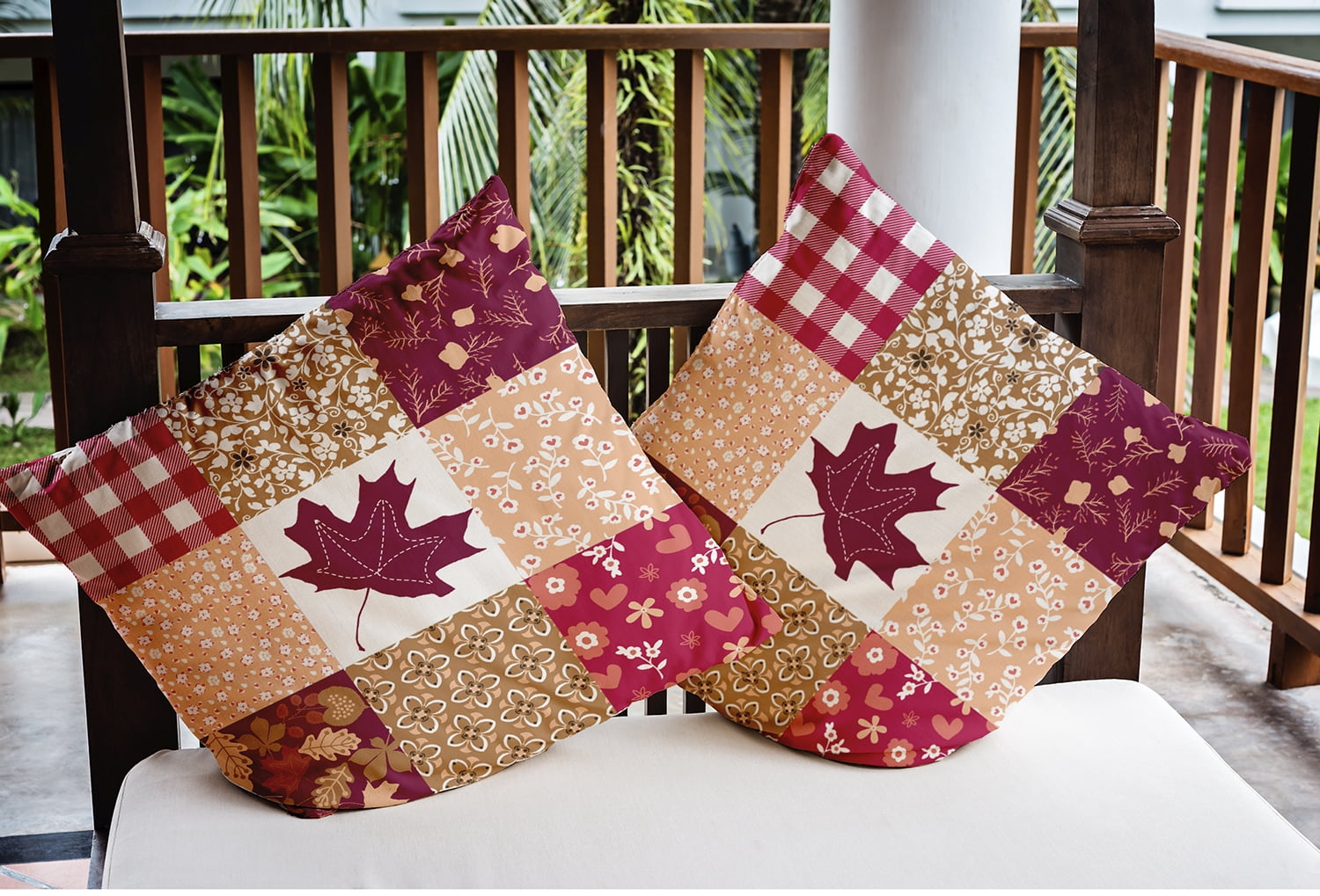 16" x 16" Simply Daisy Printed Quilt Leaves Polyester Indoor/Outdoor Pillow, Fuschia Qty 1