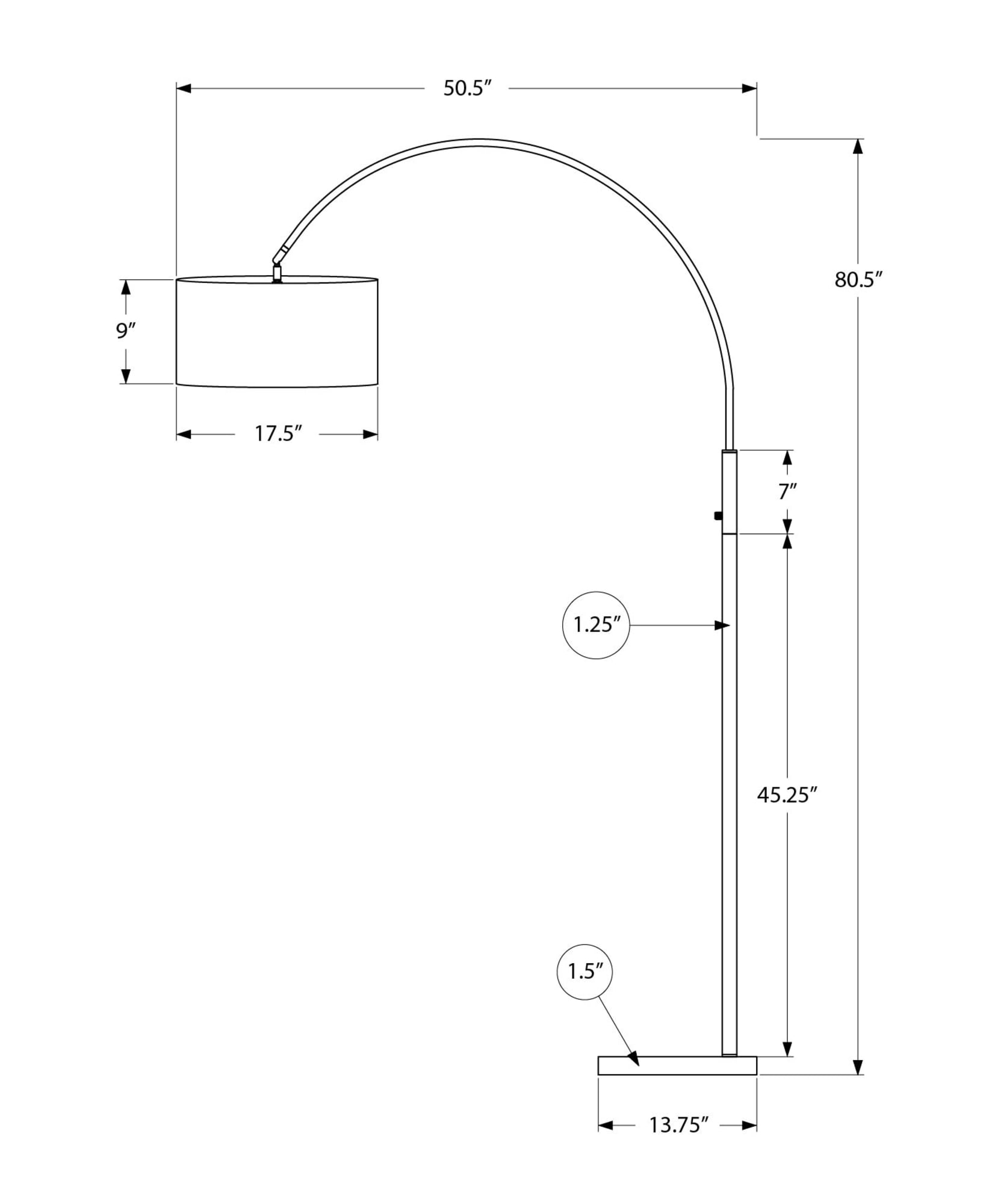 Monarch Specialties - Luminaire, 81"H, Lampadaire, Métal Noir, Abat-Jour Noir, Contemporain