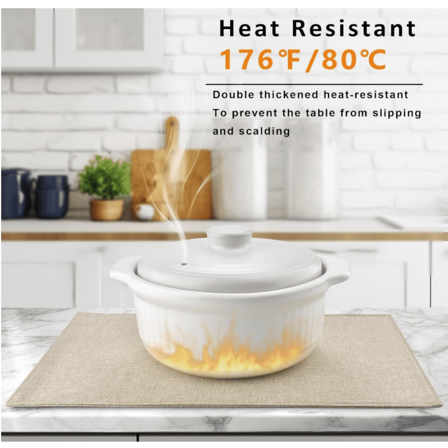 Beige Cloth Placemats Set of 6 - Easy to Clean Fabric Table Placemats - Mac Placemats - Heat Resistant Non-Slip Table Mats (Beige, 6)