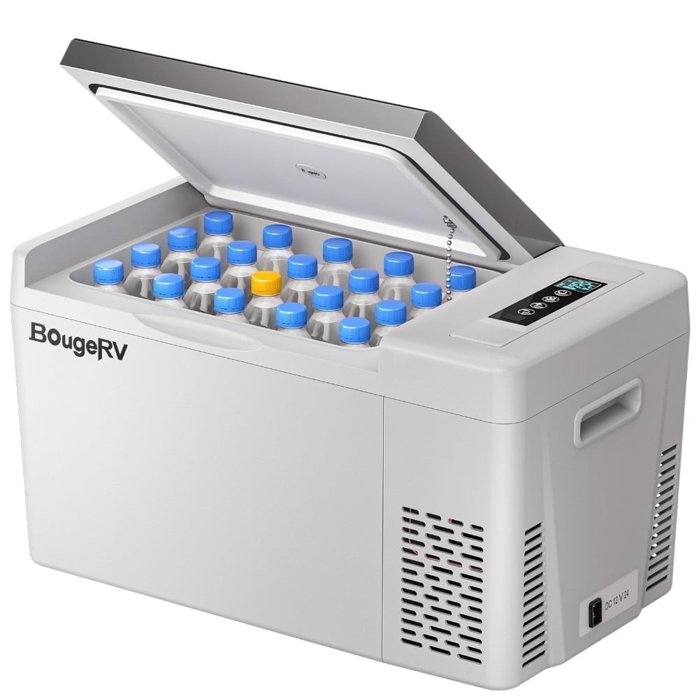 BougeRV Portable Car Refrigerator 23 Qt, 12 Volt Refrigerator Portable Freezer Compressor Cooler with -7℉~50℉ Cooling Range, 12/24V DC 110~240V AC for RV Truck Vehicle Boat Outdoor Use Gray
