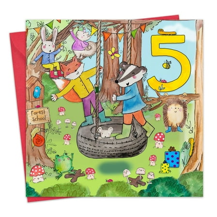 Twizler 5th Birthday Card for Boys & Girls - Animal Forest School - Age 5 Year Old Childrens Happy Birthday Card for Kids