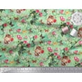 thumbnail image 3 of Soimoi Tissu Satin Modal Vert Chat, Insectes & Roses Imprimé Fleurs Tissu au Mètre 42 Pouces de Large, 3 of 3