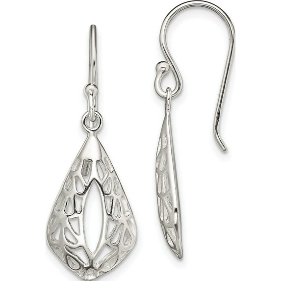 Sterling Silver Filigree Teardrop Dangle Shepherd Hook Earrings (34 X 12.5) Made In Thailand qe13628