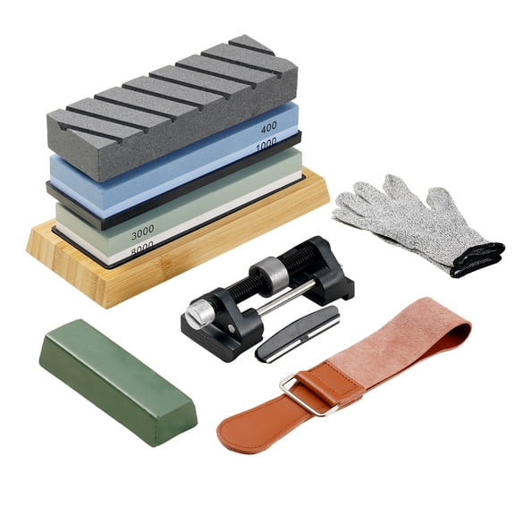 BENTISM Whetstone Knife Sharpening Kit, 2 Dual-Sided Grit Whetstones 400/1000 3000/8000, 10PCS Knife Sharpener Kit with 3 Non-Slip Bases, Angle & Honing Guide, Flattening Stone for All Knives