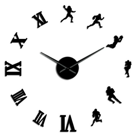 American Football Players DIY Giant Wall Clock Rugby Fans Sports Room Wall Decor Modern Design Large Frameless Clock Wall Watch(Black,27inch)