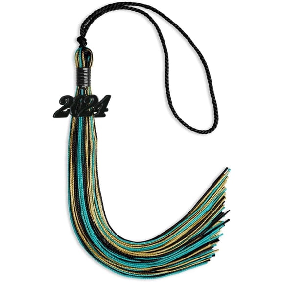 Endea Graduation Black/Peacock/Antique Gold Mixed Color Gold Graduation Tassel with Black Date Drop