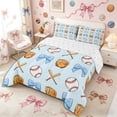 thumbnail image 3 of Meiyoeat Cute Baseball Bow Queen Comforter Set 3 Pieces, Sport Glove Print Comforter Sets Queen for Bedroom,Blue White, 3 of 6