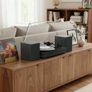 RetroAudio الفينيل سجل لاعب بلوتوث القرص الدوار مع مكبرات الصوت الخارجية حزام-قيادة القرص الدوار دعم 3 سرعة 3 حجم التشغيل اللاسلكي، أسود