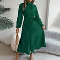 thumbnail image 5 of MORTTIC Women's Elegant High Neck Long Sleeve Belted Pleated Maxi Dress - Solid Color Flowy Office Dress for Spring & Fall, 5 of 7