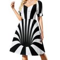 thumbnail image 1 of Vestido de manga corta con estampado óptico y líneas negras (negro/blanco) Falda de verano para mujer Vestidos de moda para mujer Vestido, 1 of 7