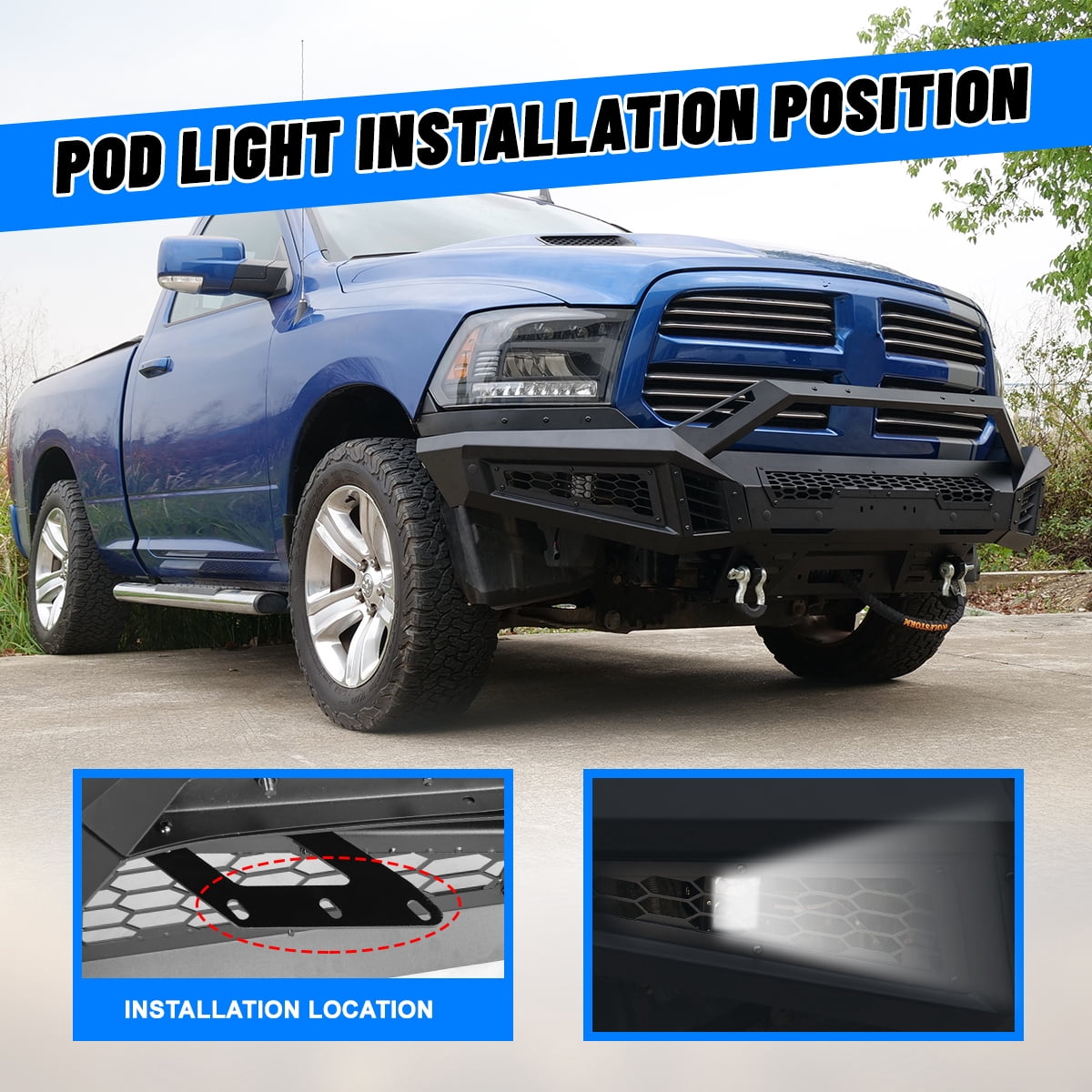 3 IN 1 Front Bumper for 2013-2018 Dodge RAM 1500 Pickup Truck(Excluding Rebel)/2019-2023 Ram 1500 (Exculding Warlock) Heavy Duty Steel Bumper w/Bull Bar + 2*Side Wings​