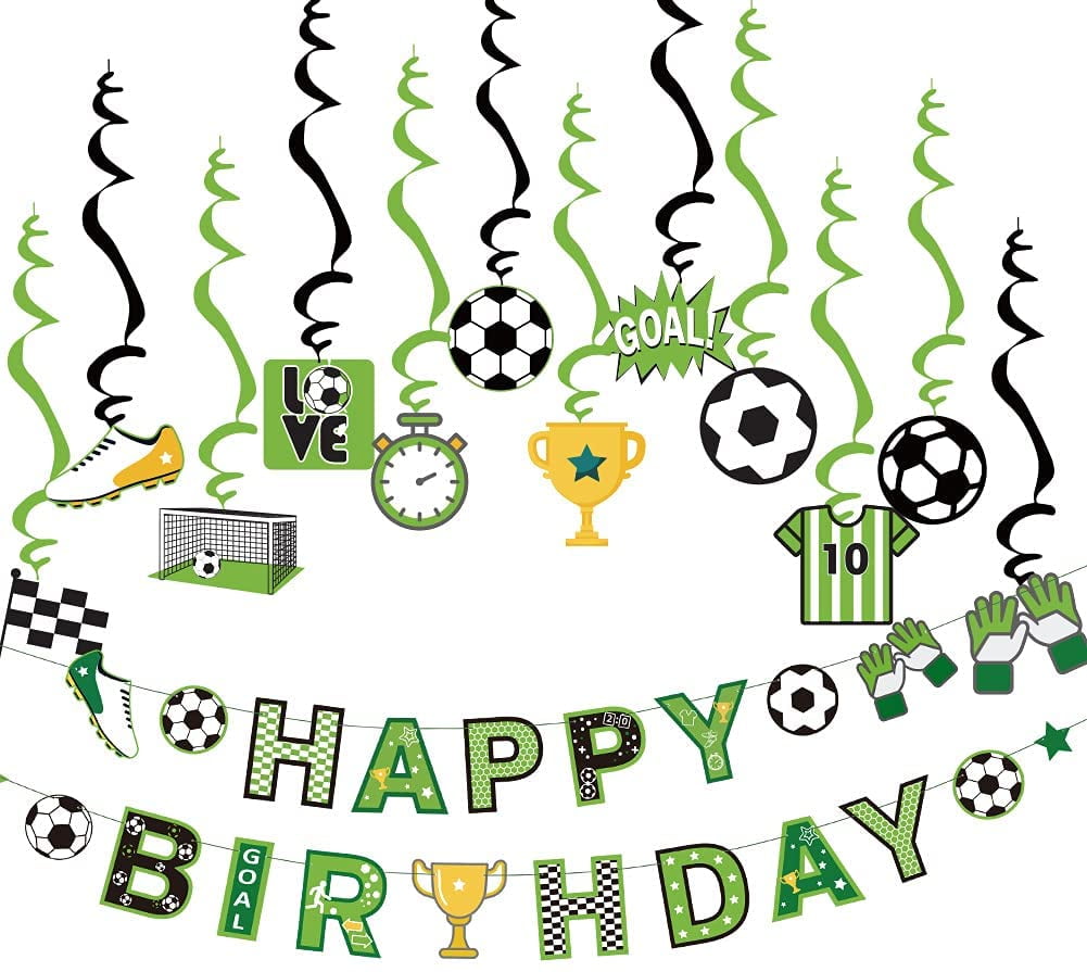 Soccer Theme Birthday ations Soccer Hanging Swirls Happy Birthday