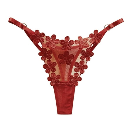 Icvfdpl Underwear For Women Desire Thong Metal Buckle Design Sweet Flower Embroidery Mesh Adjustable Belt Plus Size Anniversary Dating Women S Panties One Size
