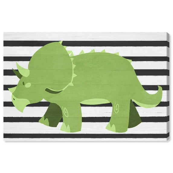 Wynwood Studio 'Folk Triceratops' Animals Wall Art Canvas Print - Green, Black, 30" x 20"