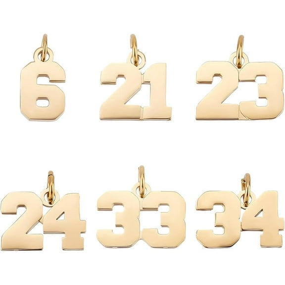 6Pcs 6 Style Golden Number Pendants 316 Surgical Stainless Steel Figure Pendants Meaningful Number Charms Metal Sport Jewelry Making