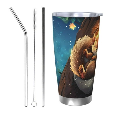 

Qekee Squirrel Sleeping In Tree Print 20OZ Car Cup Stainless Steel Vacuum Insulated Tumbler Tumbler Cup With Lid And Straw Travel Coffee Mug-Straw Three-piece Set