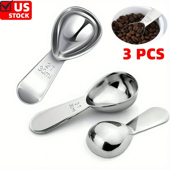 30ml Coffee Scoop Set, 2T Tablespoon Scoop 3 Pc Set , Stainless Steel Measuring Spoons for Ground Coffee with Short Handles, for Tea, Sugar, or Flour