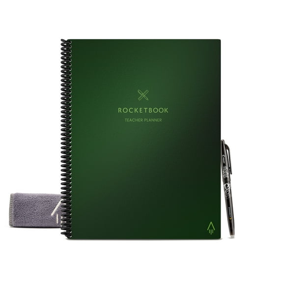 Rocketbook Teacher Planner - Smart Reusable Notebook - Green - Letter Size Eco-Friendly Notebook (8.5" x 11") - 48 Page, 8 Page Types - Includes 1 Pen and Microfiber Cloth