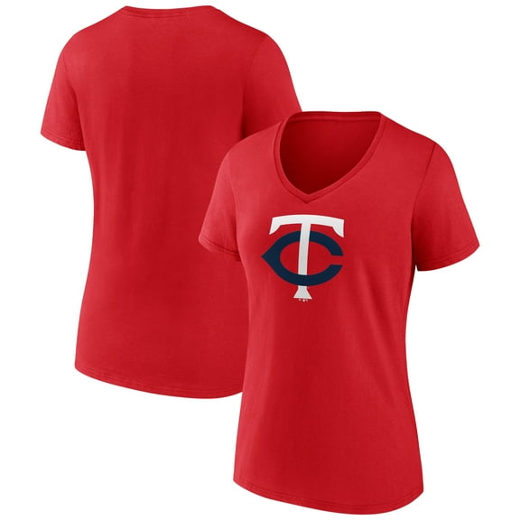 Women's Red Minnesota Twins Official Logo V-Neck T-Shirt