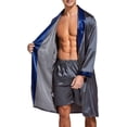 thumbnail image 3 of Mens Satin Robe Lightweight Silk Long Sleeve Bathrobe with Shorts Set Spa Kimono Sleepwear, 3 of 5