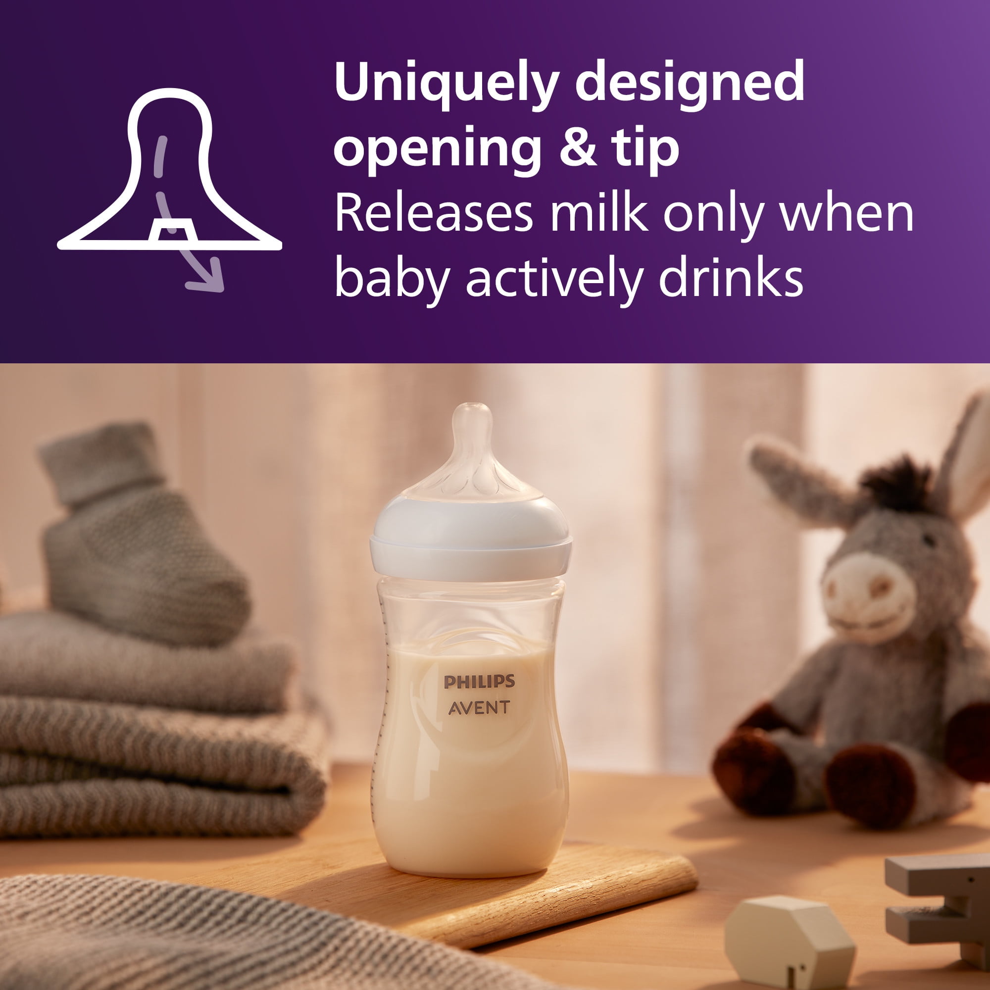 Philips Avent Natural Baby Bottle with Natural Response Nipple (Medium Flow, Flow 3), with Pink Elephant Design, 9oz, 3pk, SCY903/62