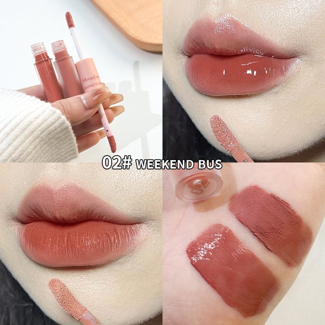 Esmalte de labios de doble cabeza, duradero, resistente al agua, espejo que no se decolora, esmalte de labios mate de terciopelo para cosméticos de mujer