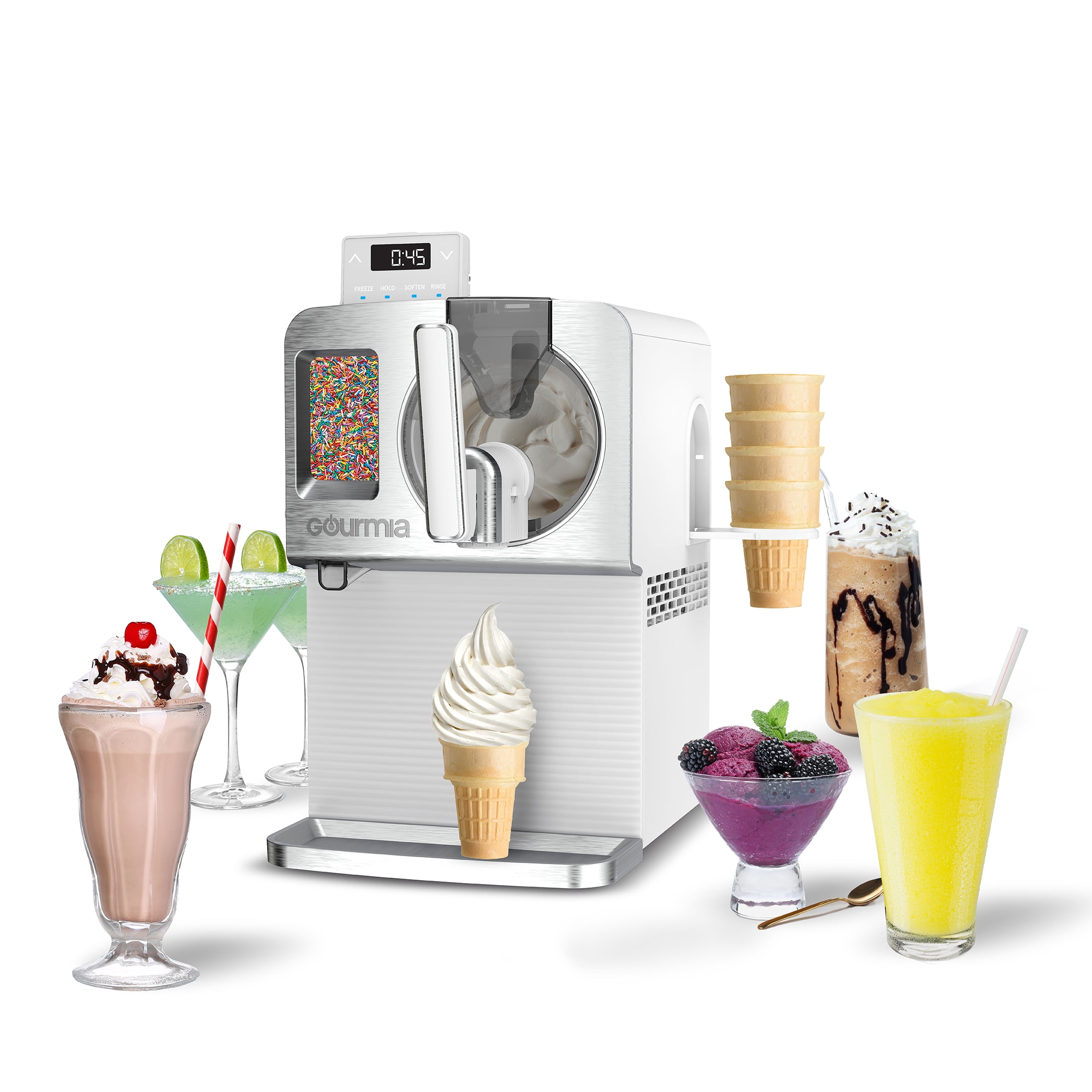 Gourmia 1-Liter Automatic Soft Serve Ice Cream & Frozen Drink Maker, White, Liter Automatic Soft Serve Ice Cream & Frozen Drink Maker