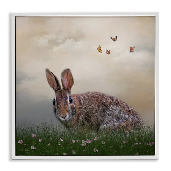 Stupell Industries Traditional Spring Rabbit Meadow Butterflies White Framed Giclee Art, 12 x 12, by Kelley Parker