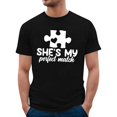 thumbnail image 2 of Chandails à Col Rond pour Couples Assortis, T-Shirt Décontracté de la Saint-Valentin à Manches Courtes, Blouse Ample à Imprimé de Lettres, T-Shirt Confortable et Doux, Tenue de Vacances pour Mari et Femme, Vêtements, Noir, TG, 2 of 5