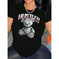 thumbnail image 1 of 1pc Women'S Casual Cotton T-Shirt with Pink Distressed Bear Print, Crew Neck, Medium Stretch Knit Fabric, animal Pattern, all-Season Comfort Fit, 1 of 6
