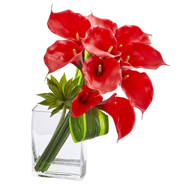 1541-R D 20 in. Calla Lily & Succulent Bouquet Artificial Arrangement, Red