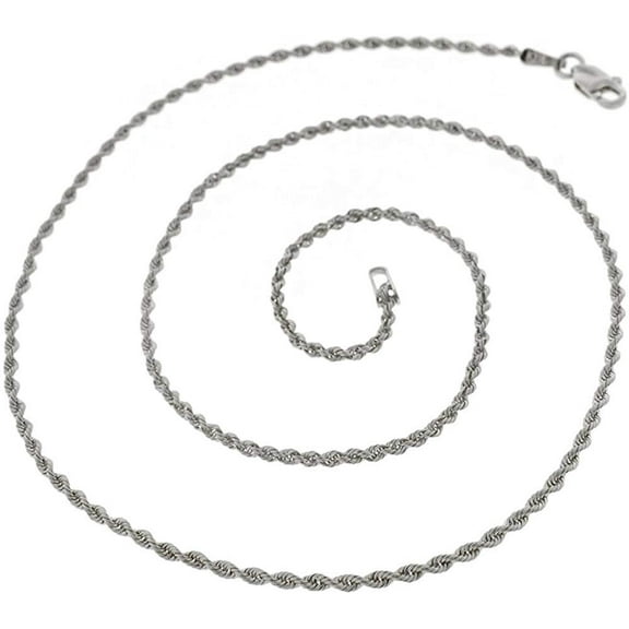 10K White Gold 1.5mm Solid Rope Diamond Cut Chain, FREE Microfiber Cloth, Link Mens Womens Necklace, Giorgio Bergamo