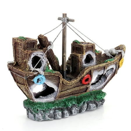 Aquarium Boat Sunk Ship Fish Tank Ornaments Decor Castle Caves