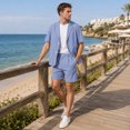 thumbnail image 2 of AZoiNM Men's Short Sleeve Shorts Suit Set Summer Two Button Notch Lapel Loose Fit, 2 of 18