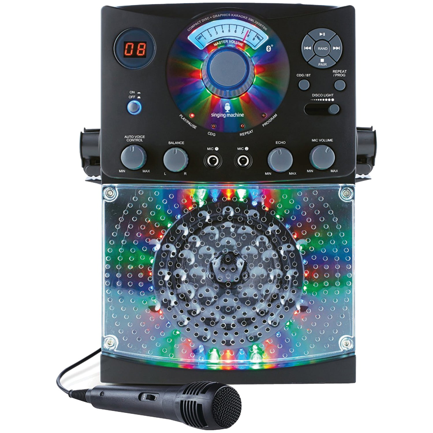 CD+G White and Microphone Singing Machine SML385BTW Karaoke System with LED Disco Lights 