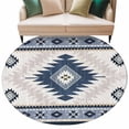 thumbnail image 2 of 5ft Washable Round Rug, Vintage Aztec Non-Slip Circle Area Rug for Living Room Bedroom, Ethnic Tribal Style Navy Blue Mottled Geometric Indoor Floor Mat for Home Decor, 2 of 9