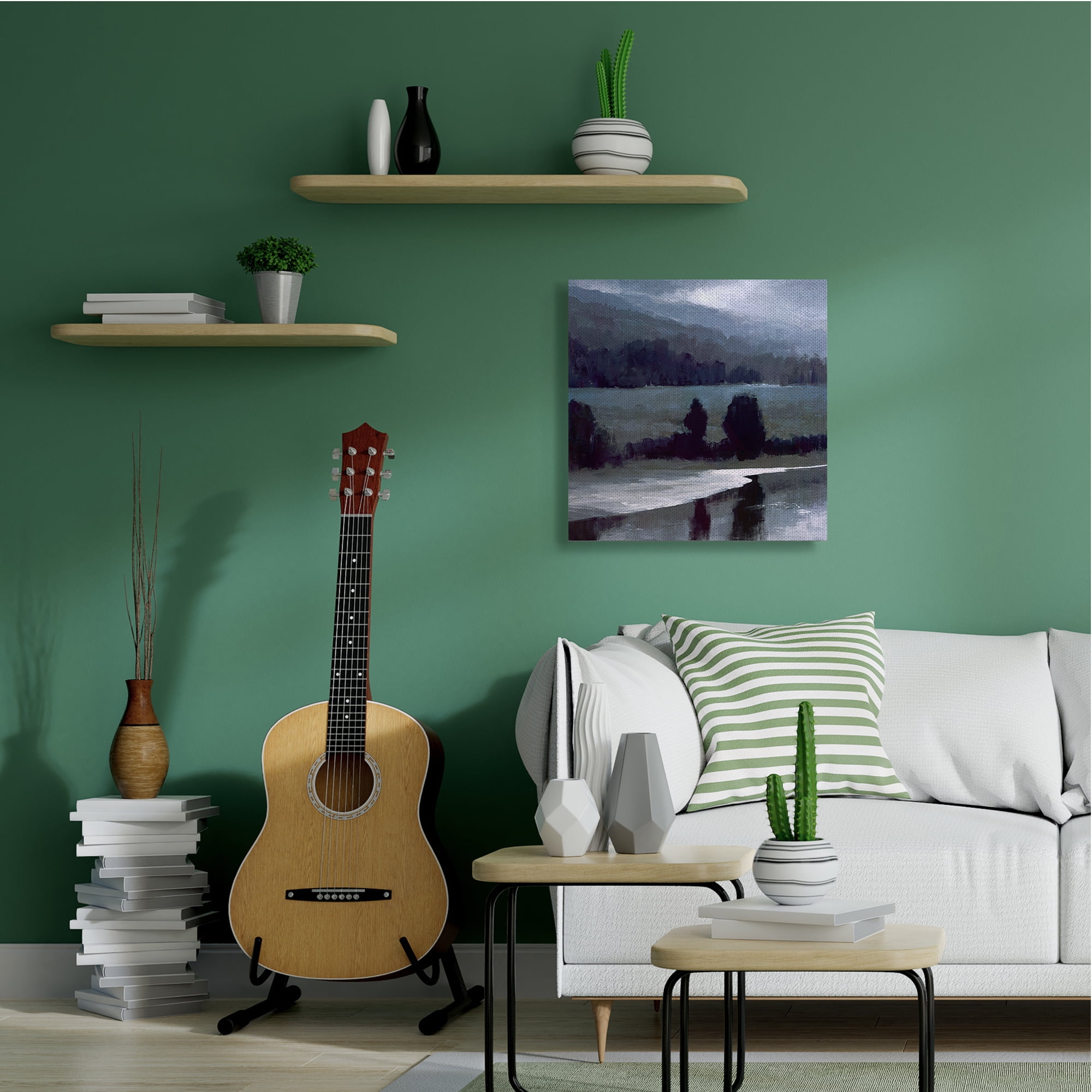 Stupell Industries Stormy Countryside Lake Landscape Dark Blue Green Canvas Wall Art, 36 x 36, Design by Sheila Finch