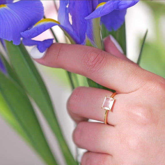 NS Enterprise Clear Quartz Crystal Ring – Rectangular Cut – 14K Gold Vermeil over Sterling Silver – Minimalist Stacking Ring for Women – Delicate Timeless Jewelry Gift