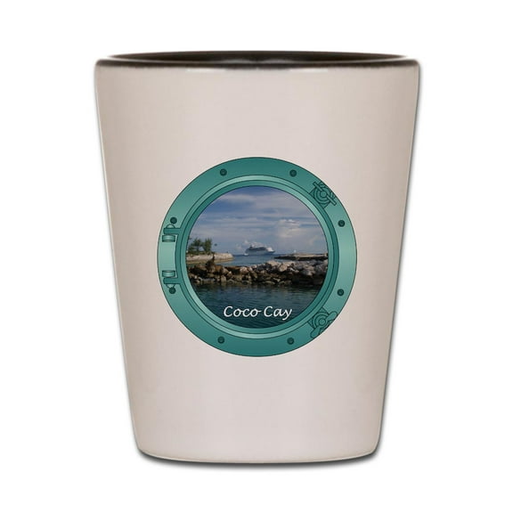 CafePress - Coco Cay Cruise Ship - White/Black Shot Glass, Unique and Funny Shot Glass