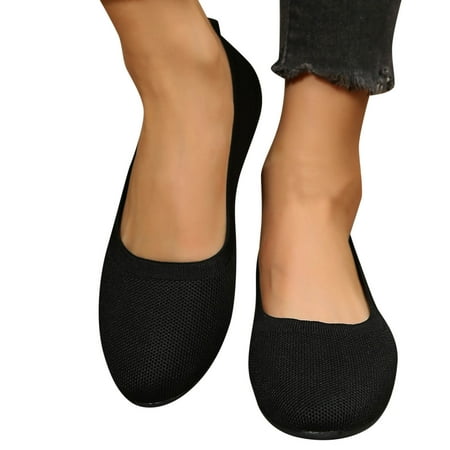 Mepaouo Ballet Flats Shoes for Women Wide Width Slip on Knit Dressy Flats Casual Walking Loafer Shoes