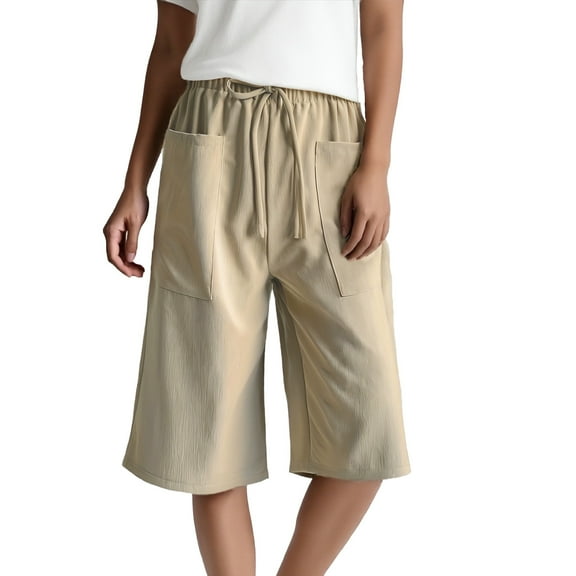 Women's Summer Casual Solid Shorts, High Waisted, Elastic Back, Large Pockets, Straight Leg, Multiple Sizes