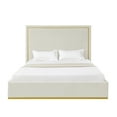 thumbnail image 4 of Inspired Home Upholstered Velvet Queen Bed with Gold Base Frame, Beige, 4 of 10
