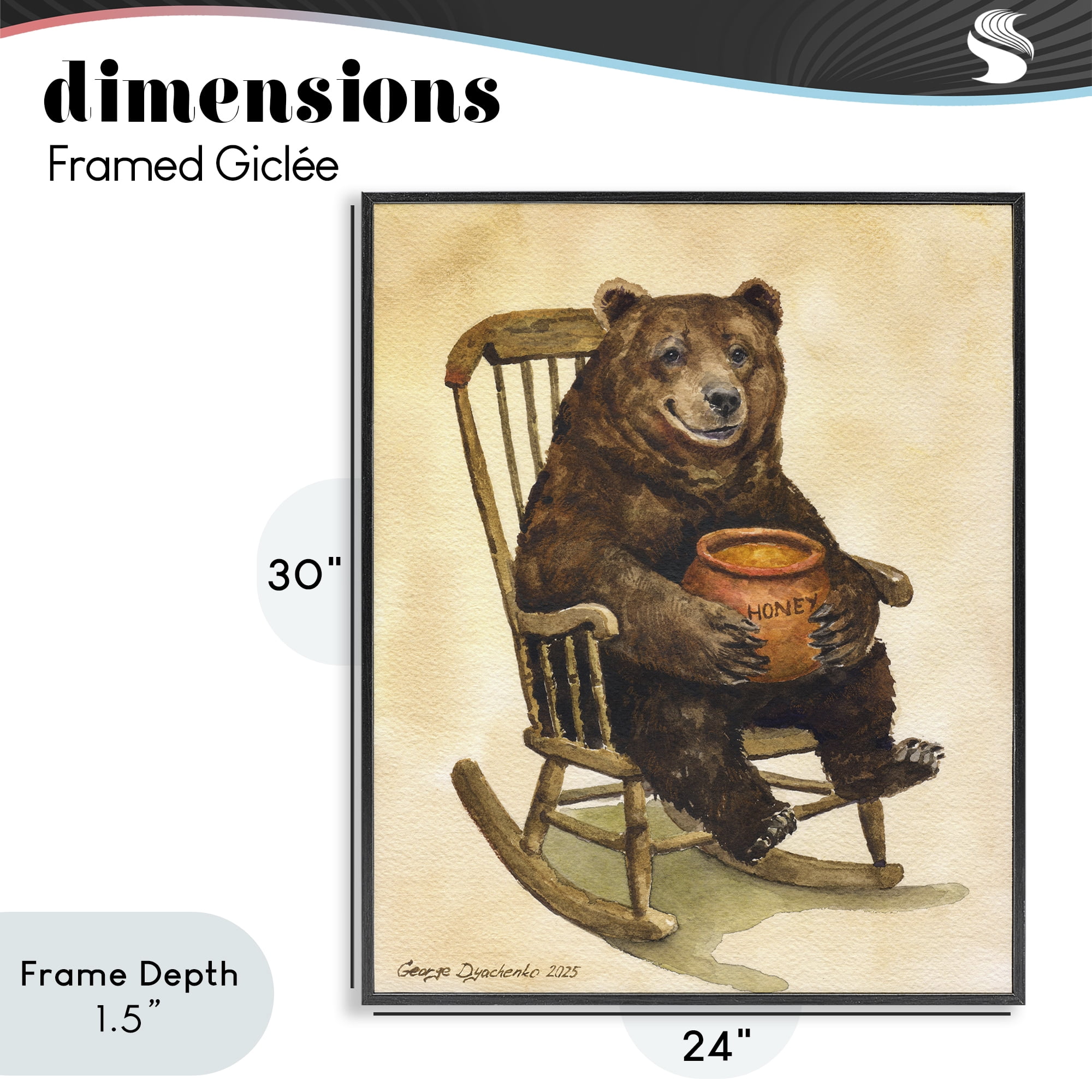 Stupell Industries Happy Bear & Pot of Honey Black Framed Giclee Art, design by George Dyachenko