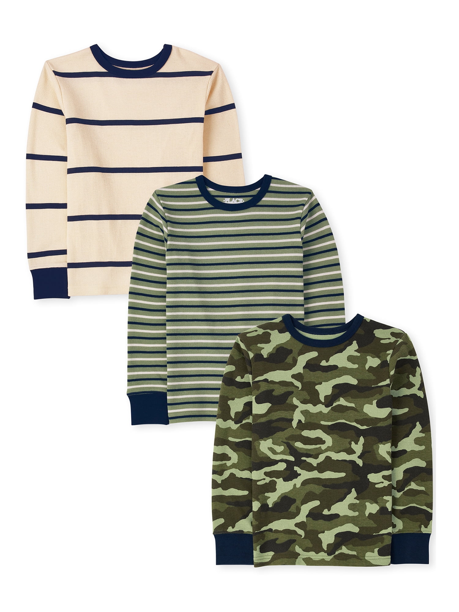 The Children's Place Boys' Long Sleeve Striped and Raglan Thermal Top 3-Pack 